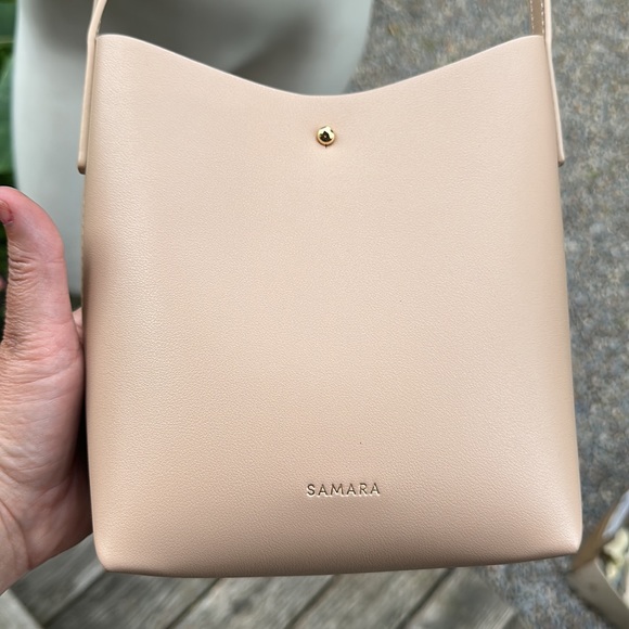 Samara Vegan Tan Leather Crossbody neutral tan cream color - Picture 3 of 10